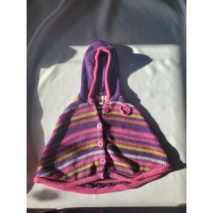 Est. 1989 Place Striped Girl's Poncho with Knit Flower Accent, Size 18mo